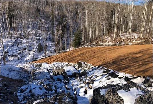 Old Fort, gabion baskets and riprap installed in stream bed and erosion control mats placed